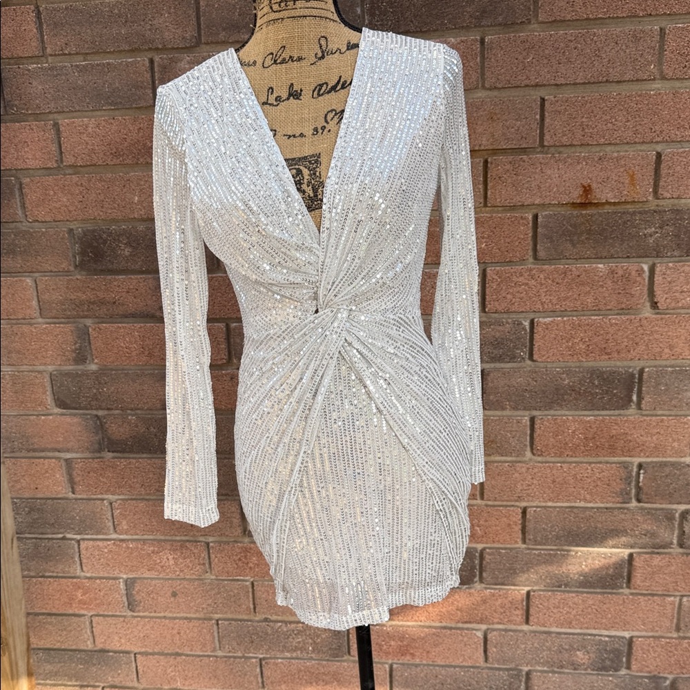 Glamorous Silver Sequin Blouse Women's Size Medium